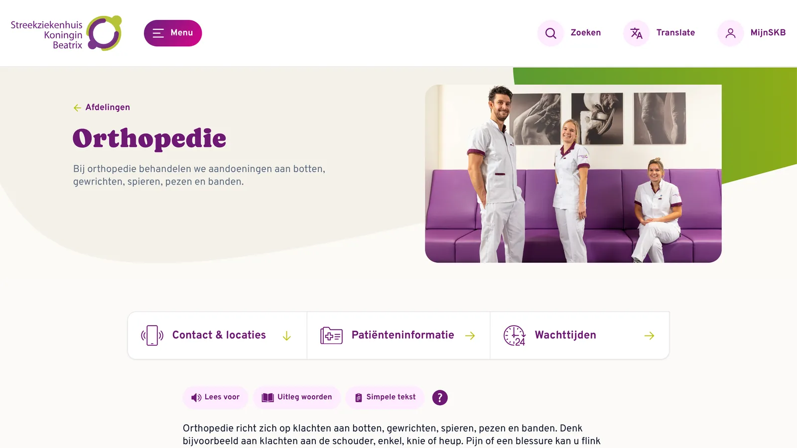 De pagina van de afdeling Orthopedie